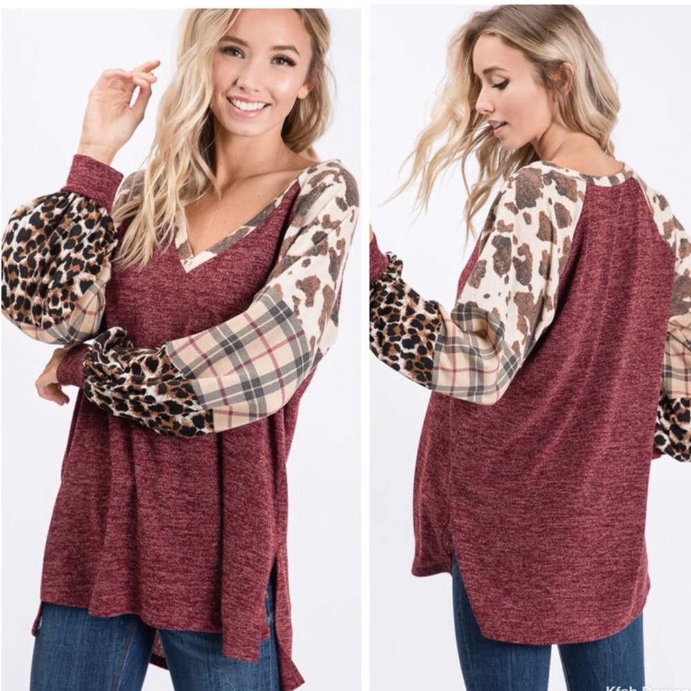 ✨JUST IN✨PATCHWORK SLEEVES SOFT TUNIC TOP - Picture 2 of 8